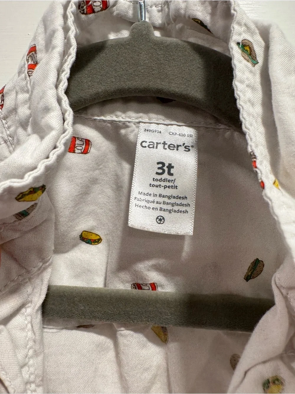 Oshkosh Carters Boys 3T Button Down Shirt Bundle Lot Dinosaur Taco Burger Summer